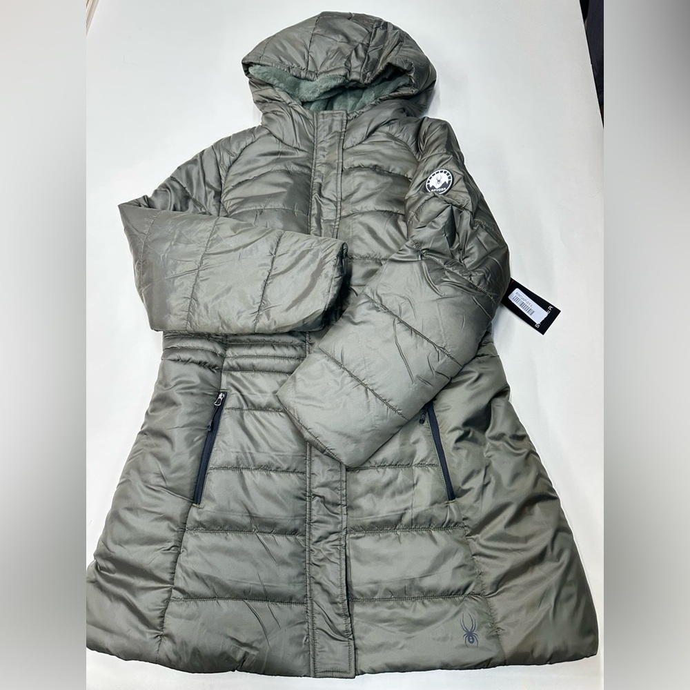 NWT $249 Spyder Yara Puffer Coat Long Jacket Full Zip Winter Hooded Lined L XL M
